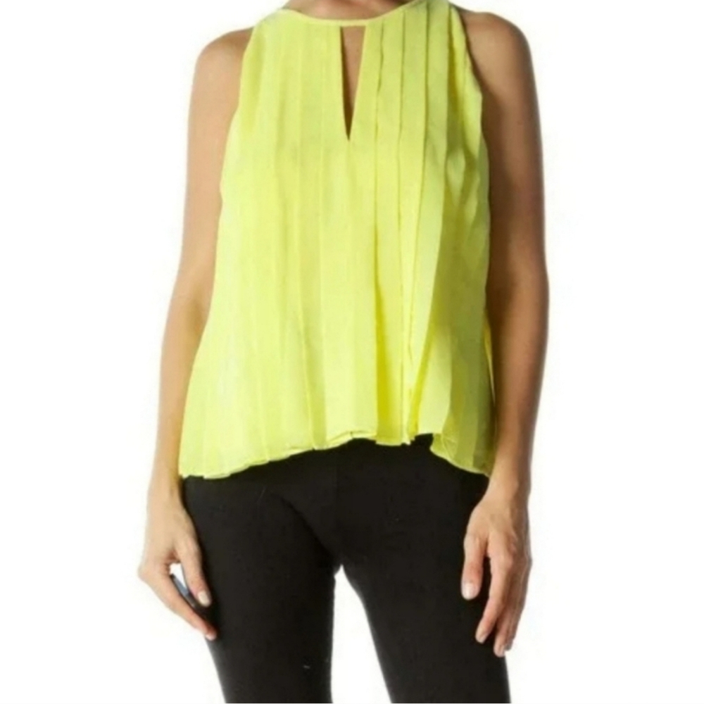 ​J. Crew Chiffon Tank Lemon Zest Pleated Office Top Size 8
